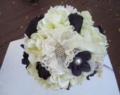 Reserved  listing for Amy Beautiful wedding bouquet alternative bridal bouquet fabric flowers large handmade bouquet with satin chiffon lace