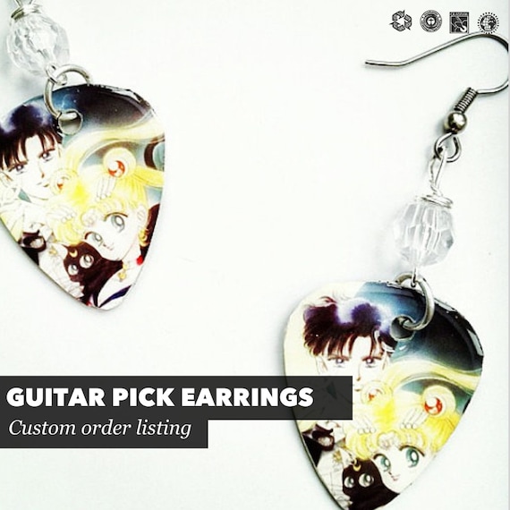 CUSTOM ORDER Guitar Pick Earrings - Character or Photo of your choice - Free Domestic Shipping