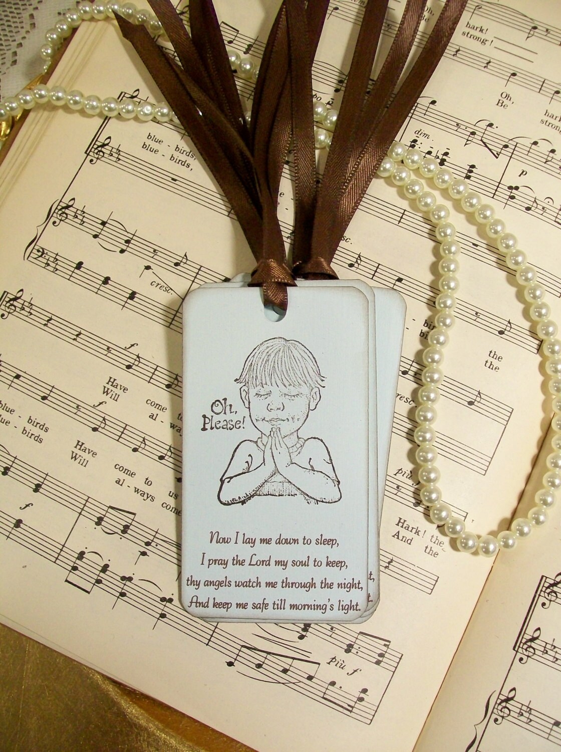 Little Boy Prayer Gift Tags Birthday Tags Set of 6 Now, I Lay Me Down to Sleep I Pray the Lord My Soul to Keep
