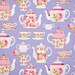 2 Romantic Valances TWO 40 wide x 16 long  TEAPOTS & ROSES Kitchen Print on Periwinkle Window treatment