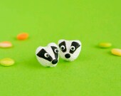 Badger post Earrings - Cute animal jewelry in Polymer Clay - Woodland series