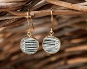 Gold Dangle Earrings, Recycled Paper Jewelry, Barcode Drop Earrings, Black and White Stripes Earrings