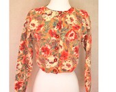 80s Contempo Casuals Lambswool Knit Sweater Cardigan Cardi Rhinestone Buttons Floral Small