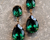 Emerald Earrings - Emerald Rhinerstone Post Earrings - Duchess Hourglass - Swarovski Crystal Emerald Green Earrings - Mashugana