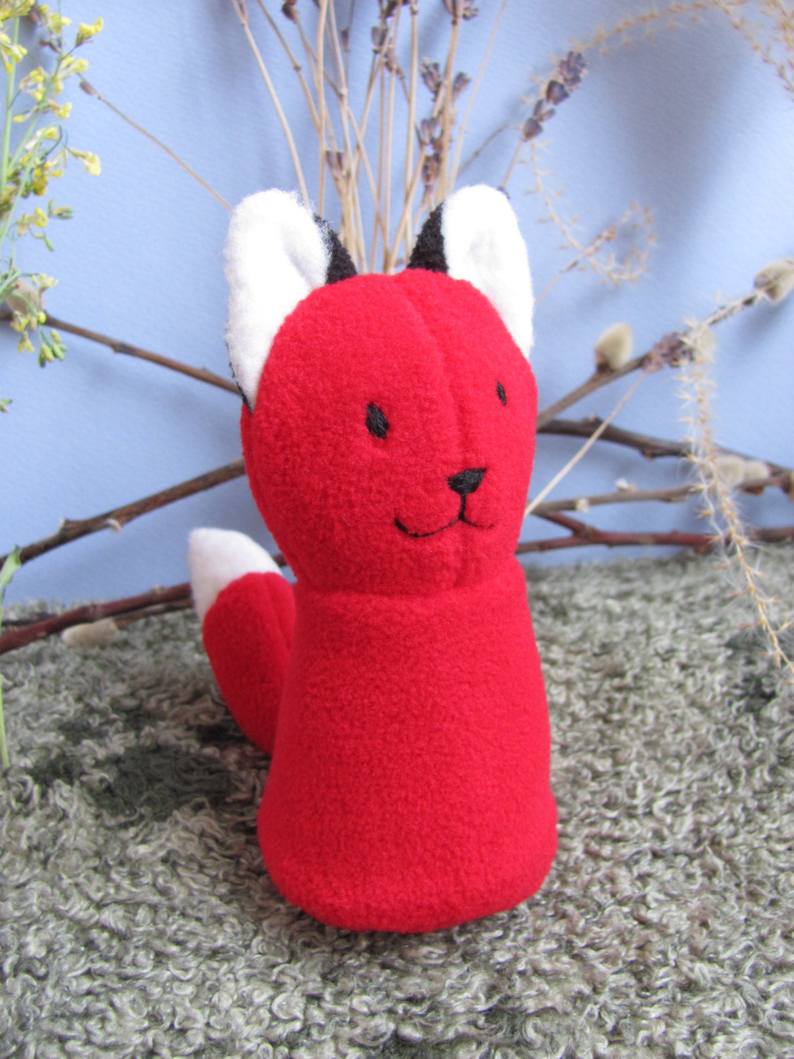 Happy Red Fox Kitsune , Stuffed Animal Plush Toy, Ecofriendly Upcycle