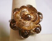 Vintage Sterling Silver Filigree Flower Ring
