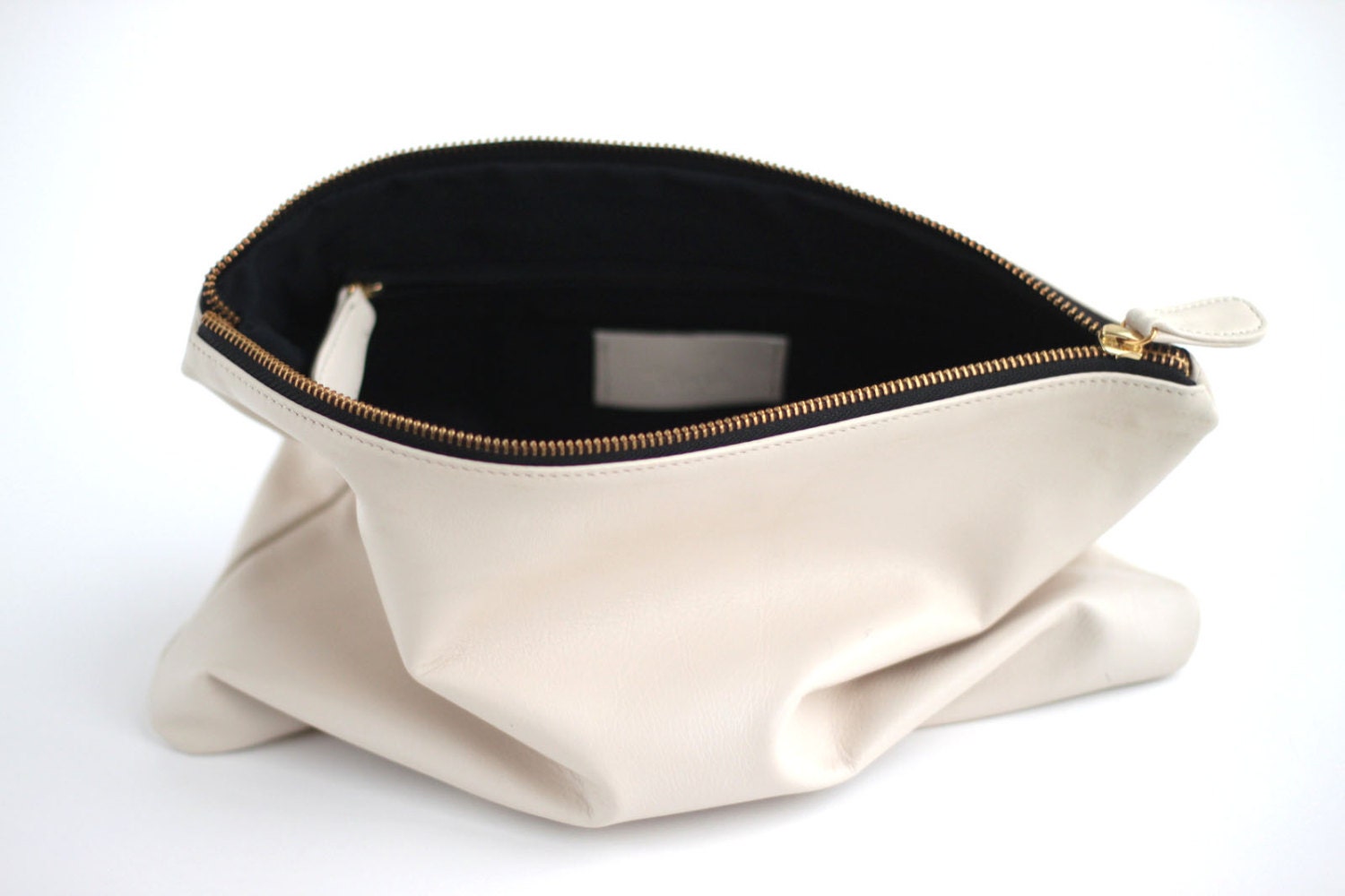 Leather Carry-all Clutch Pouch in Bone