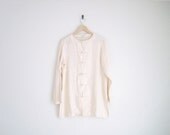 vintage 90s shirt / oversized silk shirt / cream silk tunic blouse / knot buttons / vintage neiman marcus