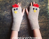 Cockerel, chicken, hen fingerless gloves, wrist warmers. One size fits all.