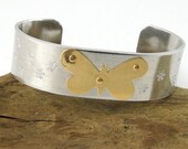 Aluminum Cuff Bracelet with Brass Butterfly Stamped Flowers