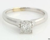 EGL Certified I1 E .74ct Princess Cut Diamond Engagement Ring - 18k White Gold