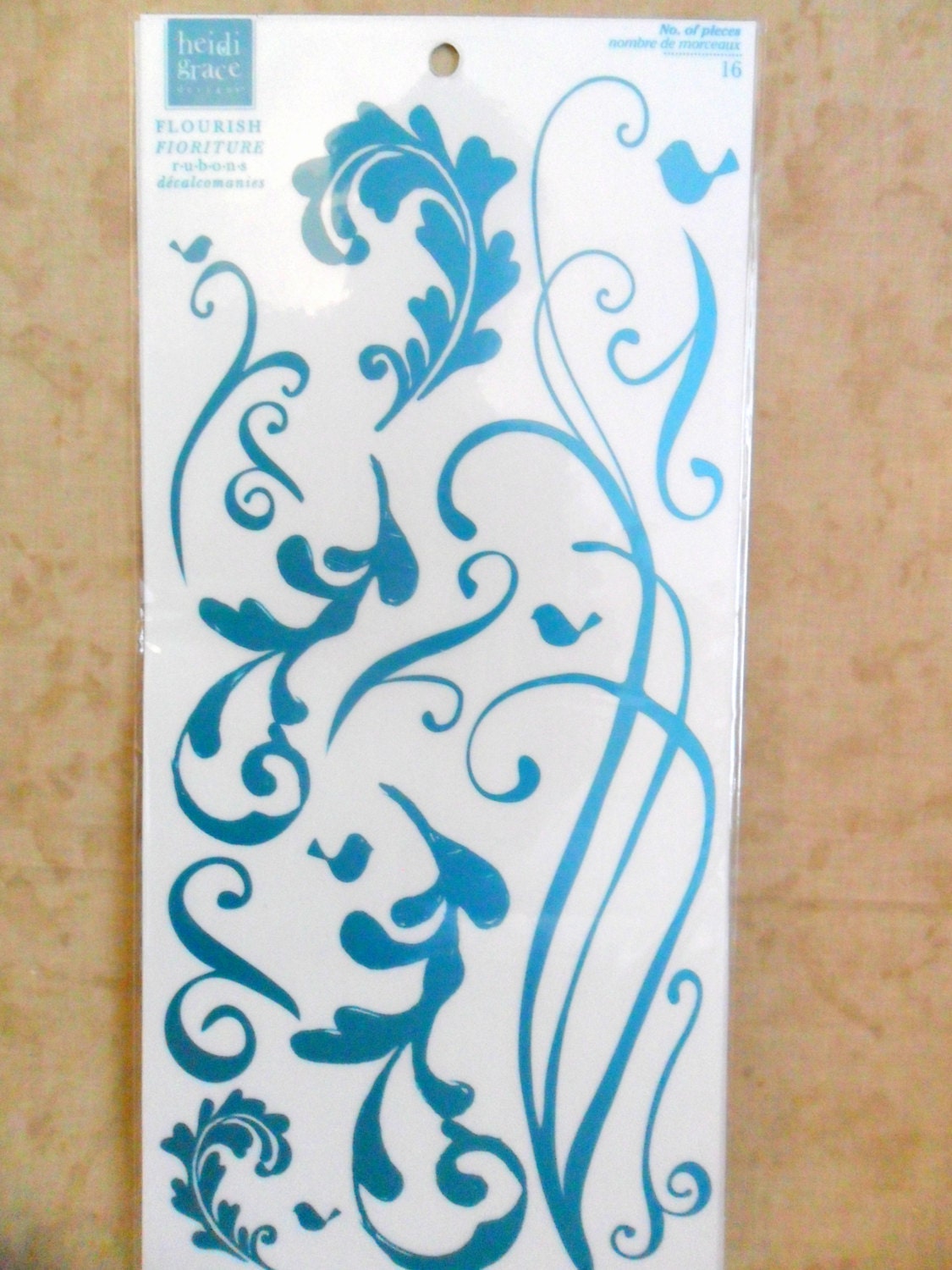 Taking Flight Teal Blue Ornamental Foil Rub-On Transfers by Heidi Grace-SALE