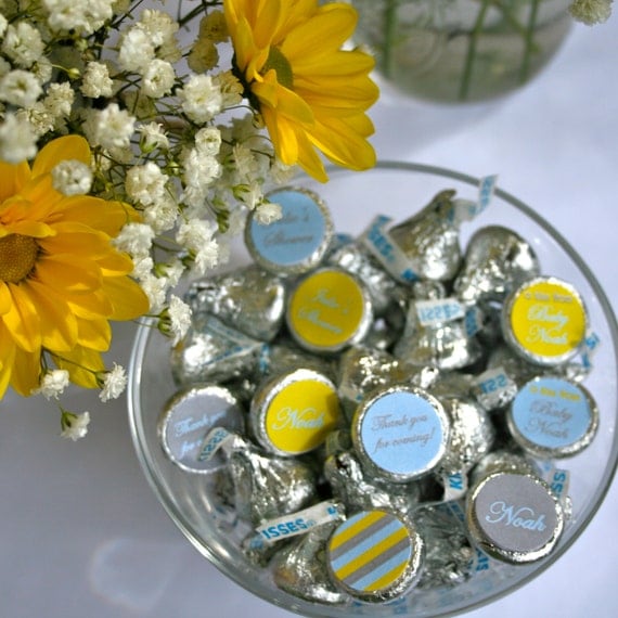 Hershey Kiss labels for baby shower- blue, yellow and gray- print your own Il_570xn