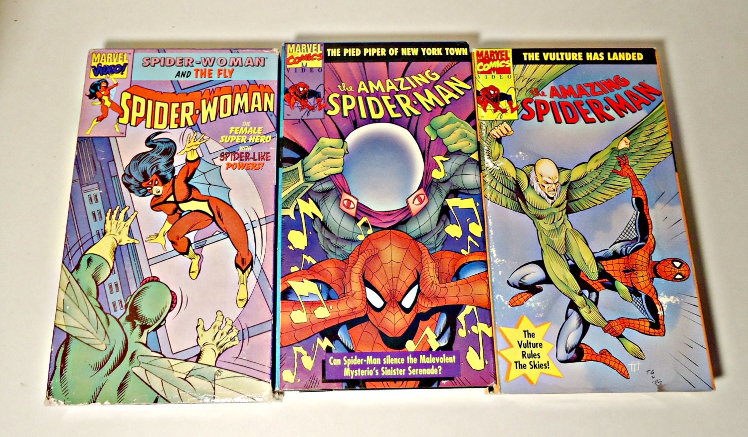 3 Vintage Spider-Man Spider-Woman VHS Tapes Movies Animated Marvel Video