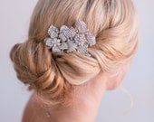 Yasmine - Double Flower Rhinestone Brooch Comb - Bridal Hair Comb - Wedding Hair Accessory - Hair Adornment
