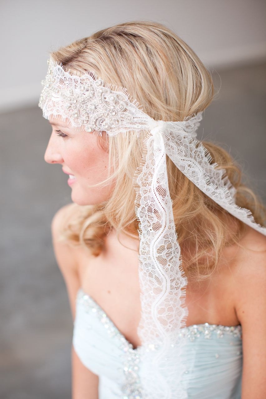 Natasha - Ivory Lace Bohemian Headpiece - Bohemian Headpiece - Bridal Headpiece - Beaded Rhinestone Headpiece - Bohemian Bridal Headband