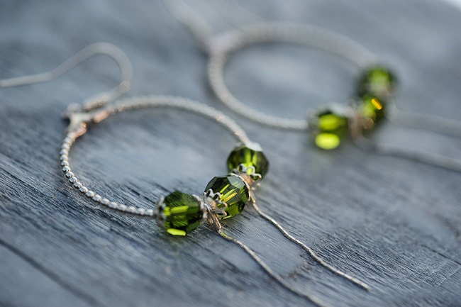 Swarovski Crystal Hoop earrings / green crystal hoop earrings Gift For Her