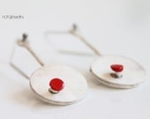 Silver jewelry dangle earrings - White and red silver handmade earrings - Contemporary silver earrings - Original silver earrinfs