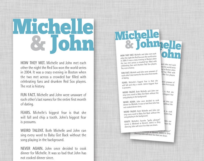 CUSTOM Wedding Reception Table Fun Facts