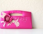 Wedding Clutch Bridal Fuchsia Pink Satin Floral Bridesmaids Clutches Bags Purses