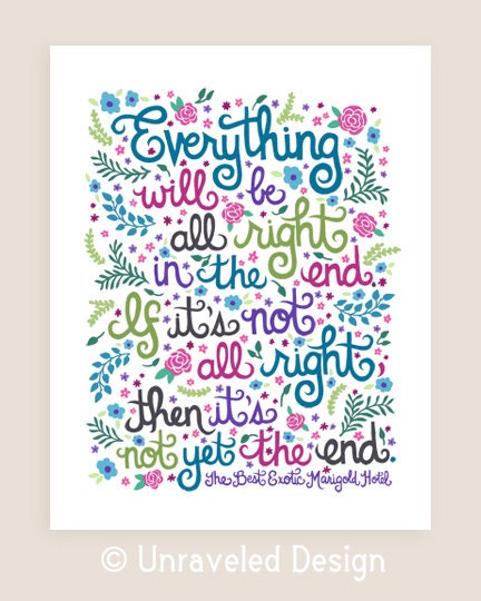 11x14-in 'The Best Exotic Marigold Hotel' Quote Illustration.