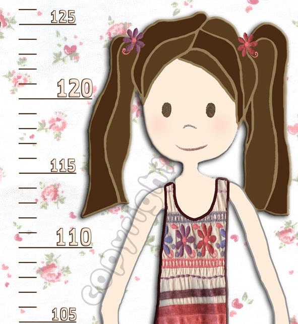 Vinyl Growth Chart for Girls -White & Pink with a Kitten and Flowers