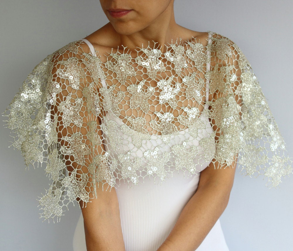 Fantasy Lace Capelet in Beige - Light Grey. Handmade Top Wear. Unique Design