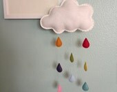Large cloud with rainbow rain mobile or playroom decor 