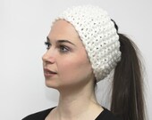 White Headband, Hand Knit Headband, Earwarmer, Knitting by Solandia, Head Wrap, Turband, Bulky Headband, Hair Accessories, Women Fashion