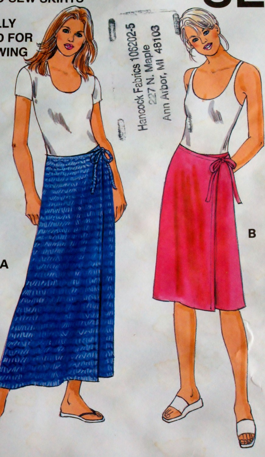 Kwik Sew 2954 Women's Sewing Pattern Front Wrap Skirt in Two Lengths Sizes XS-XL Waist 22-37"