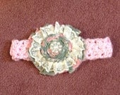 SALE - Pink headband with handmade flower - 0 - 3 months