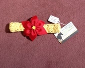SALE Yellow headband with red detachable flower