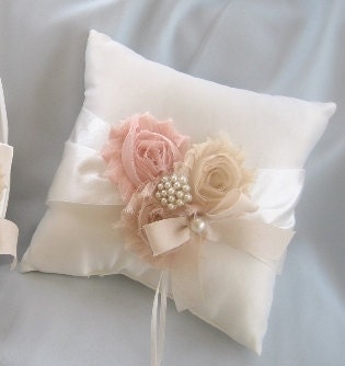Wedding Ring Pillow Ring Bearer Pillow Shabby Chic Vintage Ivory and Cream Custom Colors too