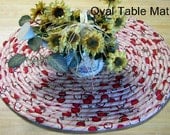 Red Apple Placemats, Fabric Coiled Basket, Oval Table Topper Kitchen Set