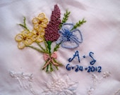 Custom Embroidered Vintage Wedding Handkerchief - Hand Embroidery - 2 lines plus large design/extra detail