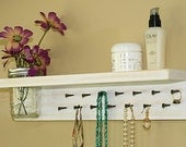 Jewelry Organizer Holder Storage Organization Hanging Necklace Shelf Shabby White Mason Jar Frog Lid Necklace Organizer Jewelry Key Holder