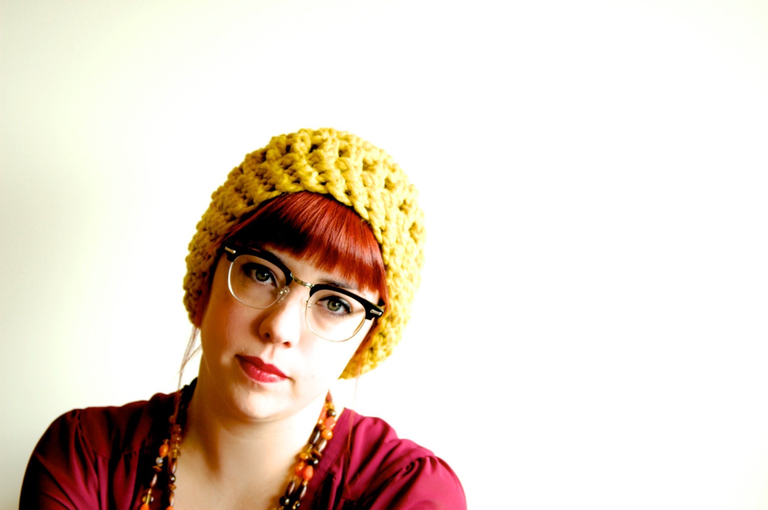Yellow Slouchy Crochet Winter Hat ( The Lexington Hat in Citron)