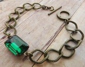 Emerald Green Bracelet Chunky Bracelet Rhinestone Bracelet Vintage Emerald Green Jewel