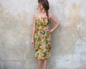 1950s floral chiffon cocktail dress- 50s wiggle party dress- small