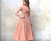 1950s cafe au lait chiffon party dress- 50s full skirt party / wedding dress-  extra small /small