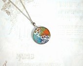 Felt Necklace Pendant blue grey turquoise green orange violet silk OOAK