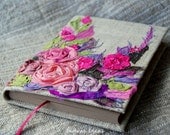 Embroidered  Journal  Notebook Textile Art Journal  Recycled  paper Pages Little wedding guest book