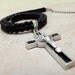Men's Crucifix Cross Necklace:  Father's Day Jewelry, Macrame Black Leather St. Benedict Religious Medal