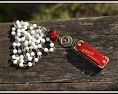Little Red Harmonica Necklace Vintage Assemblage Jewelry unique gift