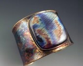 Rainbow Labradorite- Blue Purple Patina- Metal Statement Cuff Bracelet