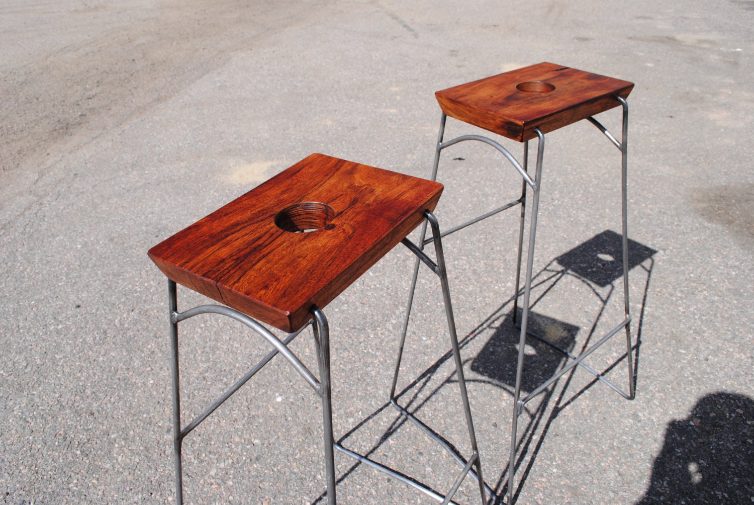 Steel and Mahogany Bar Stools