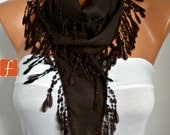 Brown Pashmina Scarf Women Shawl Scarf  Cowl Scarf Cotton Scarf - fatwoman