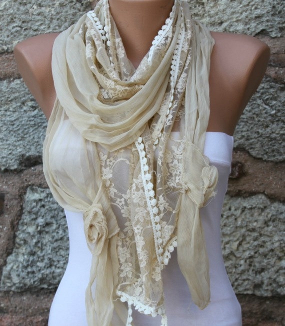 Yellow Lace Scarf Shawl Scarf - Cowl - fatwoman bridesmaid gifts