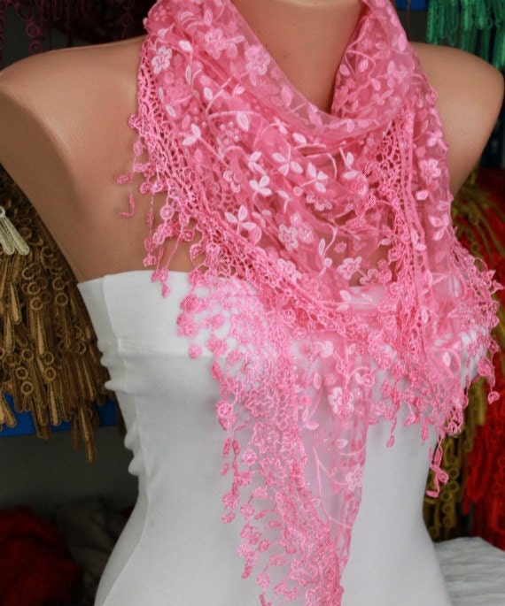 Lace Scarf Shawl Scarf Women Shawl Scarf - Cowl Scarf - Pink - fatwoman
