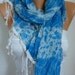 Blue Scarf  Cotton  Scarf - Shawl -  Cowl Scarf  with Lace Edge  - fatwoman- Blue Roses - Beach wear